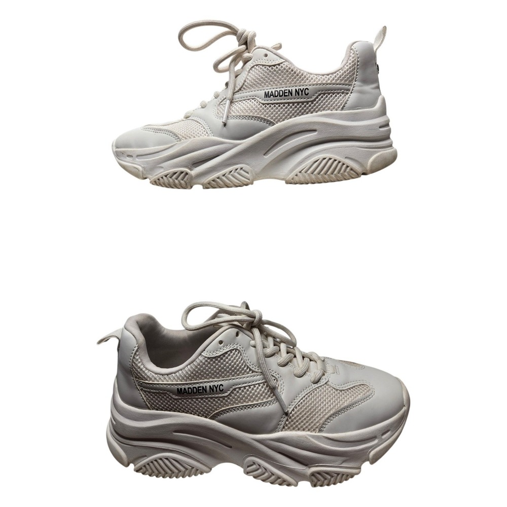 Madden NYC Women's Dad Lace-Up Sneakers Size 9 Chunky White Platform Shoes